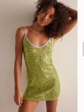 Free People Lime Green Sequin Mini Dress